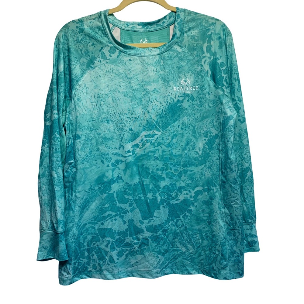 Realtree Fishing Wav3 Long Sleeve Performance Fishing Shirt Womens large teal
